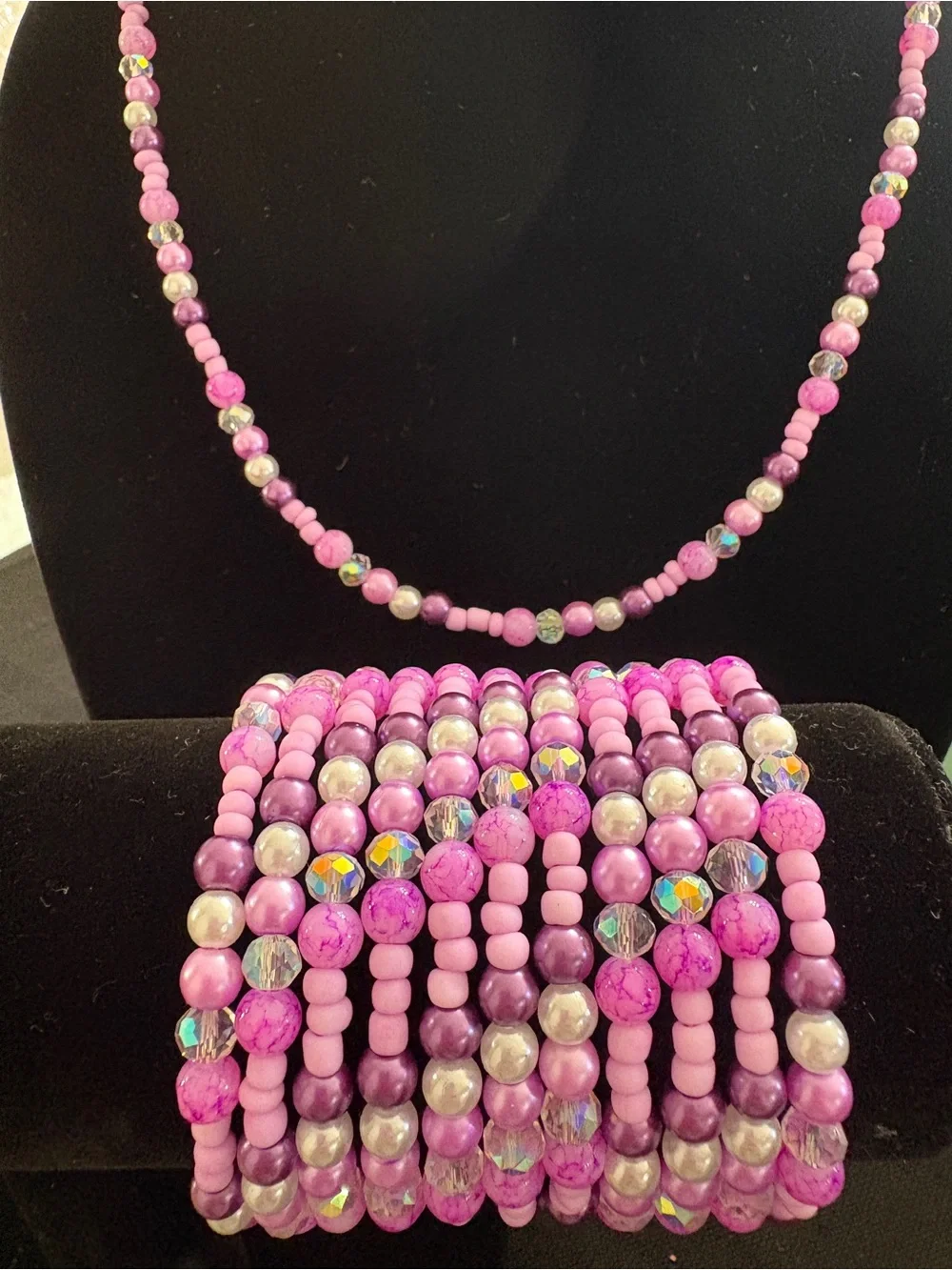 Purple Beaded Bracelet and necklace set - Women's Jewelry